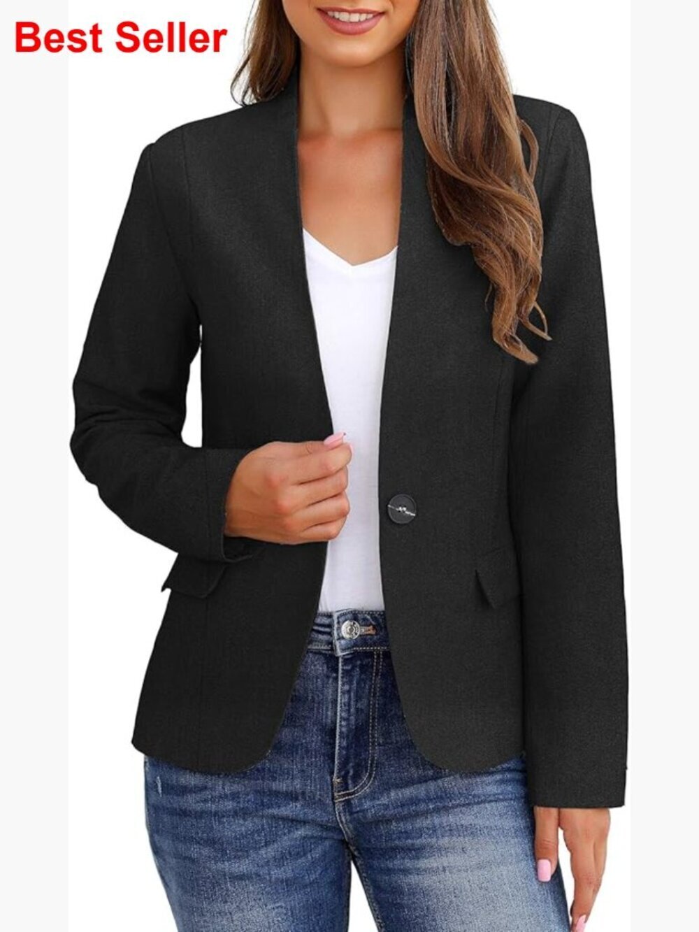 Polyester Blazer with Pockets and Back Slit for Business Casual